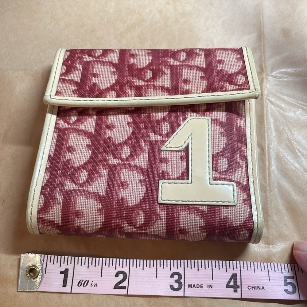 DIOR TROTTER #1 WALLET EUC EXCELLENT INSIDE & OUT 4”x4” BORDEAUX / CREAM